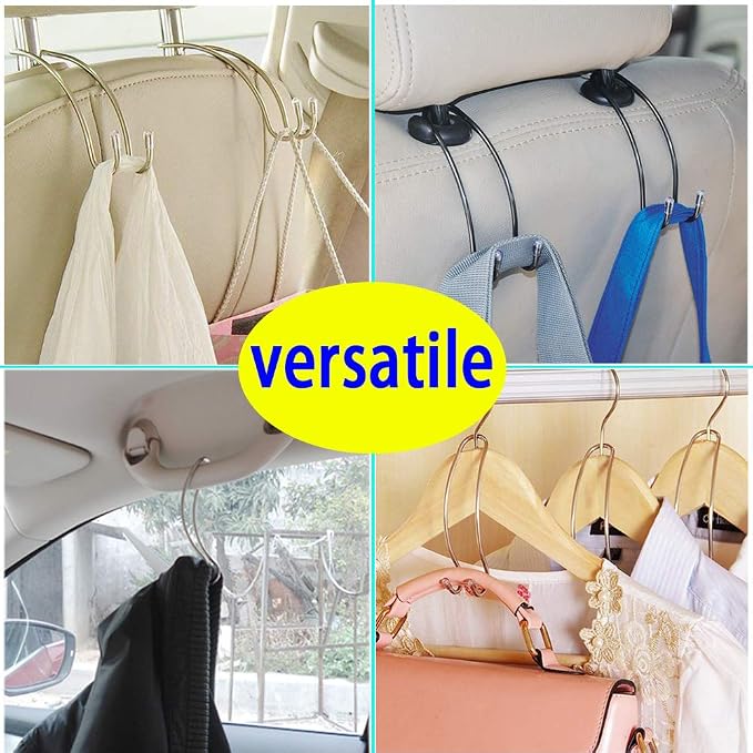 4 Pack Car Seat Headrest Hooks Strong and Durable Backseat Hanger Storage for Handbag, Purse, Coat, Grocery Bags, Universal SUV Truck Vehicle Car Seat Back Headrest Bottle Holder Organizer