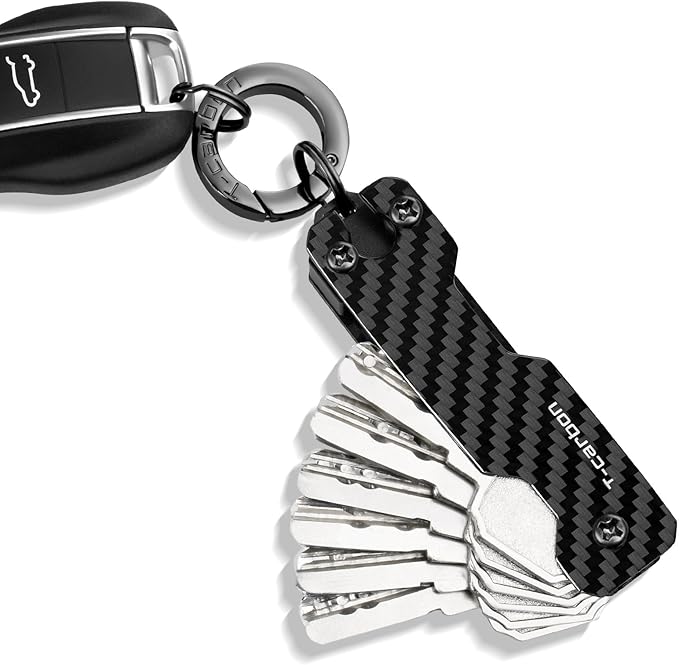 T-carbon Carbon Fiber Key Organizer, Mens Compact Key Holder Key Case for Key Chains Car Keys, Minimalist Keychain Holder Pocket-Sized, Secures 2-6 Keys