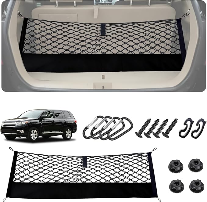 Truck Bed Cargo Net for Toyota Highlander 2020-2025 2026 Accessories, Envelope Style Rear Trunk Mesh Cargo Net, Heavy Duty 5mm Bungee&Double-Layer Nylon Storage Tailgate Netting Holder Organizer