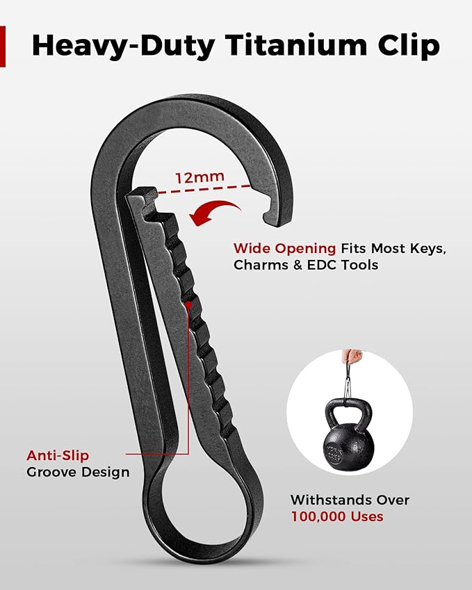 FEGVE Titanium Key Chain Clip with Side-Pushing Key Ring & 2/3inch D Ring for Car Fob Keys