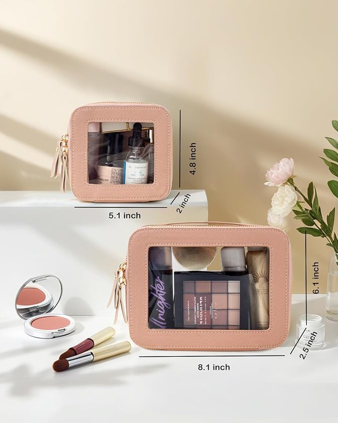 Travel Clear Makeup Bag Set, TSA Approved Cosmetic Bag Case with Zipper Portable Makeup Pouch Toiletry Bag Traveling Cosmetic Organizer Storage Bag Car Organizer Car Essentials