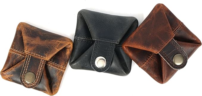 Leather Coin Pouch - Compact Change Holder and Mini Pocket Wallet for Men & Women (Brown)
