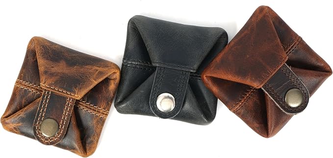 Leather Coin Pouch - Compact Change Holder and Mini Pocket Wallet for Men & Women (Black)