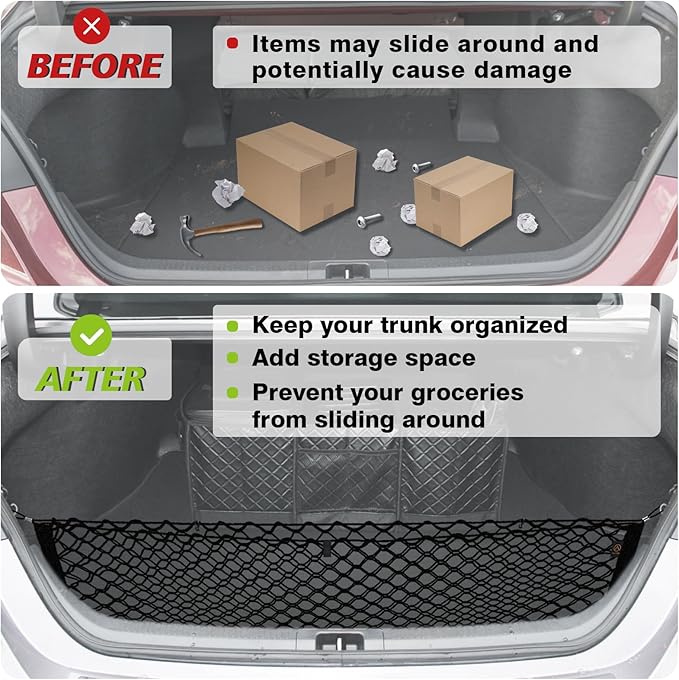 Muslogy Truck Bed Cargo Net Trunk Netting Compatible with 2018-2025 2026 Toyota Camry Accessories, Pickup Cargo Organizer SUV Sedan Storage Net w/Heavy Duty Carabiners