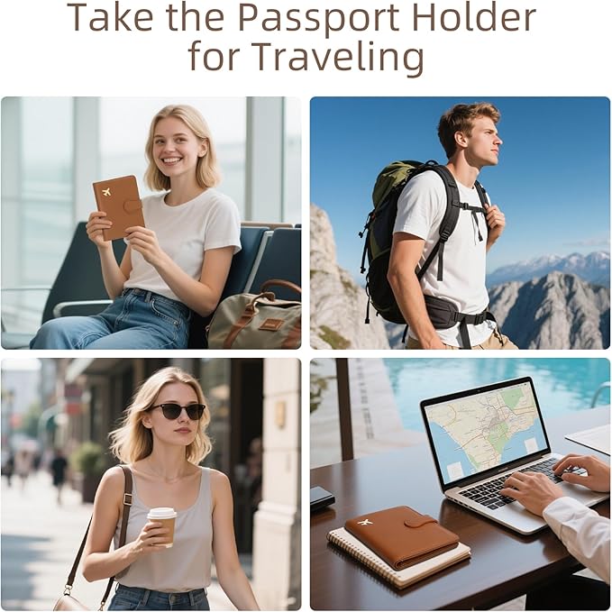 ZOPPEN Rfid Passport Holder for Travel, Passport Cover Wallet Case Travel Essentials Document Organizer, Card Holder Travel Wallet Womens Men, Brown