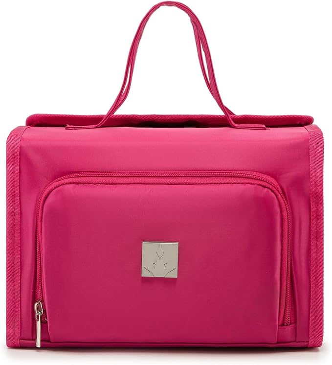 ROYALFAIR Roll Up Makeup Bag, Waterproof Toiletry Bag for Women, Hanging Travel Organizer bags with Jewelry Organizer Compartment, Extra Large 4 Clear TSA Approved Pouches Cosmetic Makeup (pink)