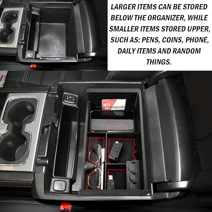 Center Console Organizer for 2014-2018 Chevy Silverado 1500 / GMC Sierra 1500 Accessories and 2015-2019 Sierra/Silverado 2500/3500HD and 15-2020 Yukon/Yukon XL/Tahoe/Suburban Armrest Storage Box, Red