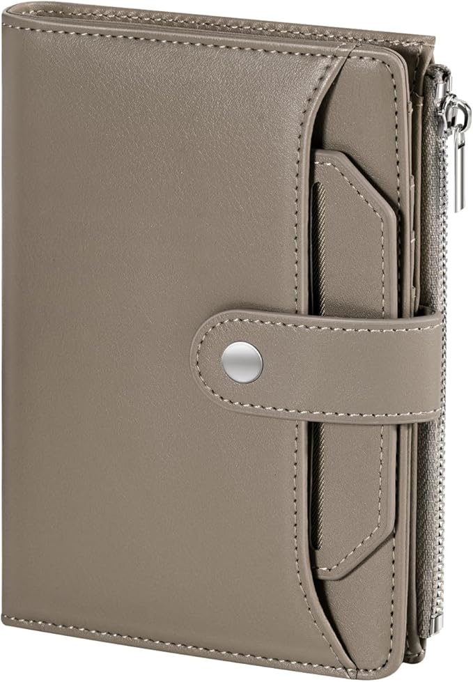 Dadanism RFID Passport Holder for Travel, Pu Leather Passport Wallet Cover with Card Holders, SIM Slots, Zippered Coin Pocket and Cash Slot, Slim Compact Travel Wallet for Women, Khaki Brown