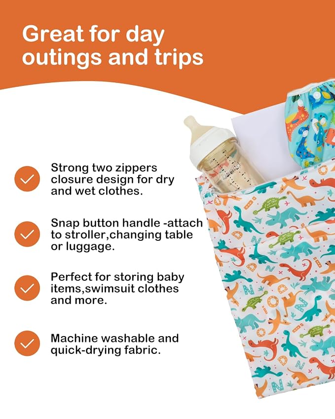 ALVA ALVABABY 3pcs Medium Cloth Diaper Wet Dry Bags Waterproof Reusable with Two Zippered Pockets Travel Beach Pool Daycare Soiled Baby Items Yoga Gym Bag for Swimsuits or Wet Clothes 3L-ZM39