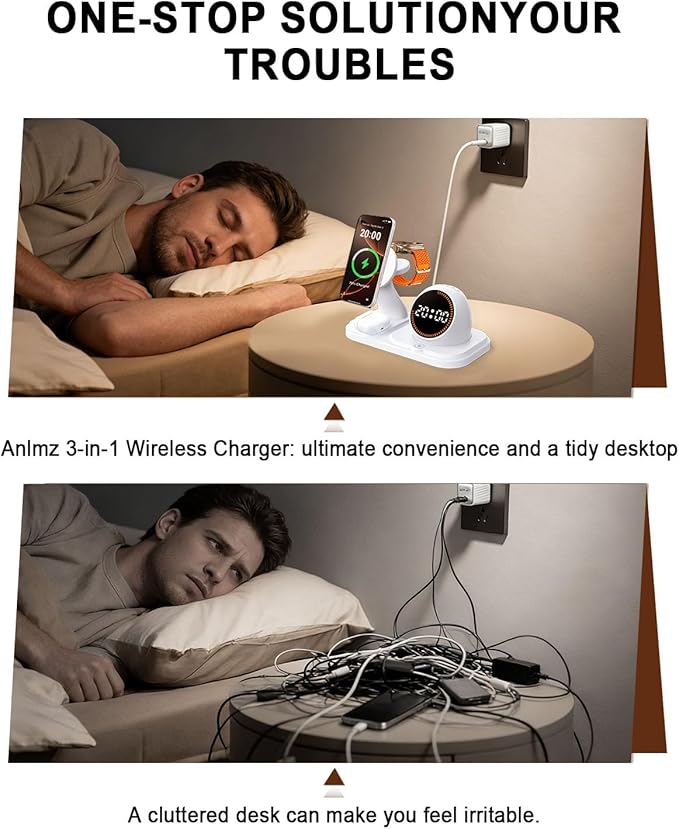 Wireless Charging Station with Clock,6-in-1 Charging Stand for Multiple Devices for iPhone 17 16 15 14 13 12 Pro Max, Apple Watch, Airpods, Bluetooth Speaker + RGB Light