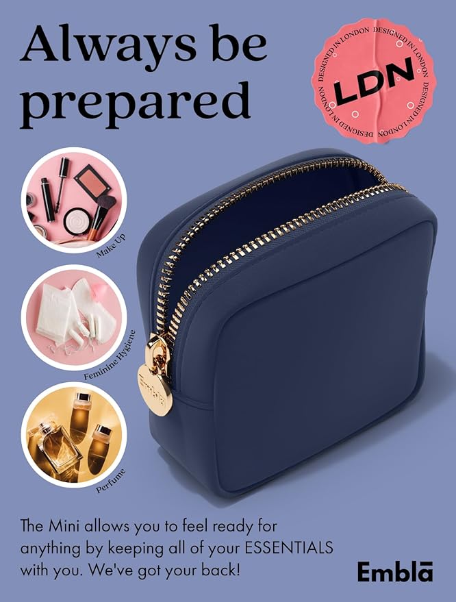Embla Makeup Bag Travel Cosmetics Pouch and Toiletry Bag, Nylon Zipper Pouch Purse, Cute Make Up Organizer Storage Tote for Women Girls, Travel Skincare Case, Small Makeup Bags, Sapphire
