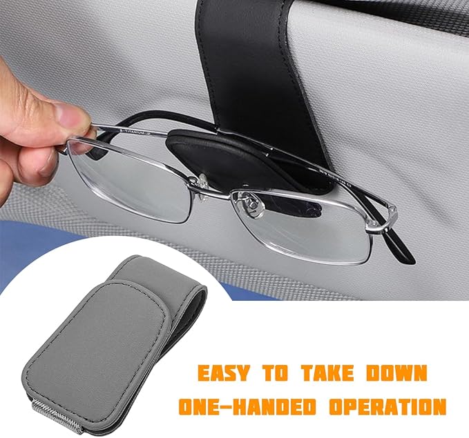 Sunglasses Holder for Car Visor, Microfiber Leather Magnetic Sun Visor Eyeglasses Hanger & Ticket Card Clip, Multi-Function Automotive Interior Glasses Mount, Universal Fit (Gray)