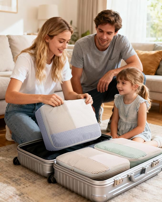 Narwey 7 Set Striped Packing Cubes for Travel Carry on Suitcase Luggage Organizer Bags for Kids Women Men, Durable Packing Organizers Bag, Travel Essentials Accessories (Stripe Combined)