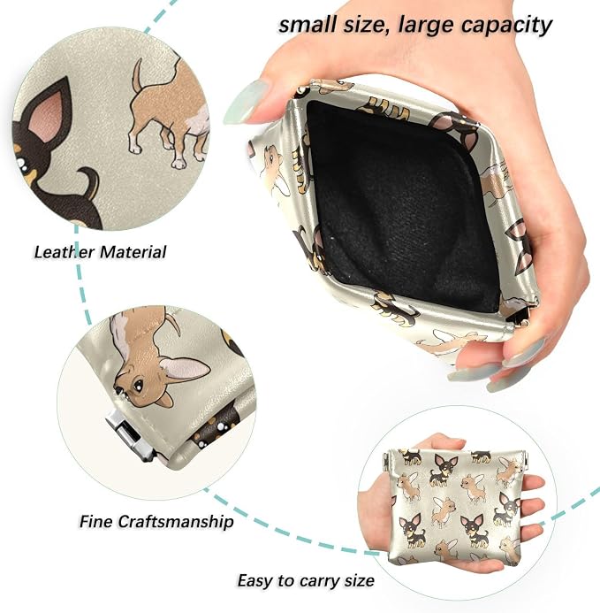 Cute Chihuahua Women's Waterproof PU Leather Coin Purse, Slim Travel Wallet with Zipper - Compact Card Holder & Jewelry Organizer for Cash, Keys, Lipstick