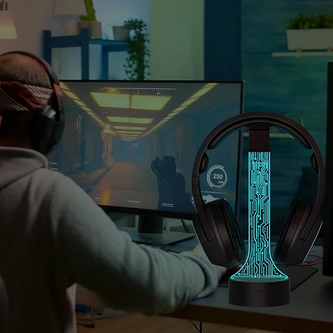YuanDian Light up Headphone Stand for Desk, Gaming Headset Holder RGB with 16 Color Lights for Game Room Decor, Cool Gamer Gifts for Men Boyfriend （PCB）