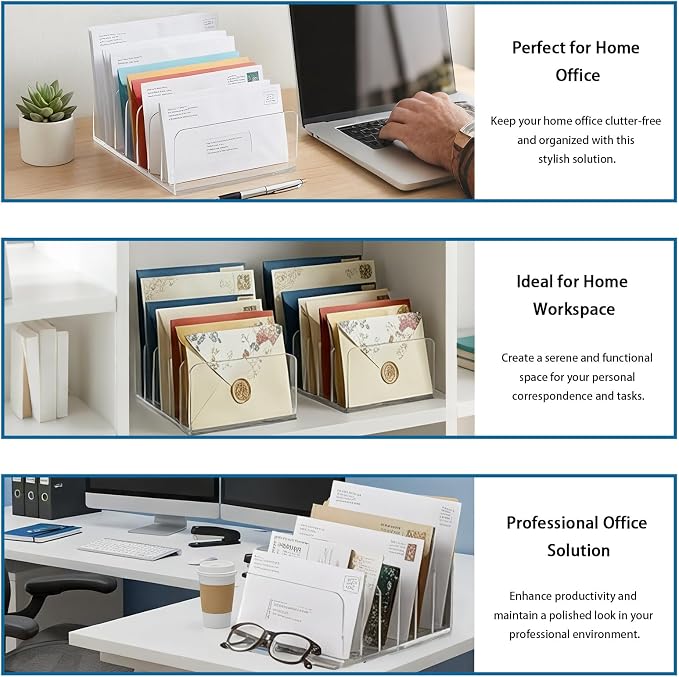 2 Pcs Acrylic Mail Organizer,7 Slots Mail Holder,Mail Organizer for Desk,File Organizer for Letter, Bill, Mail Sorter, Desktop Envelope Holder for Office, Home, School
