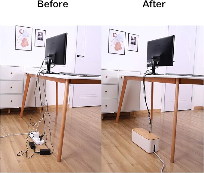 Changsuo Cable Management Box Set Cable Organizer Boxes for Extension Cord Power Stripe Surge Protector Wire Management Organizer Cover Hider for Desk Home Office Kitchen (Small & Large White)