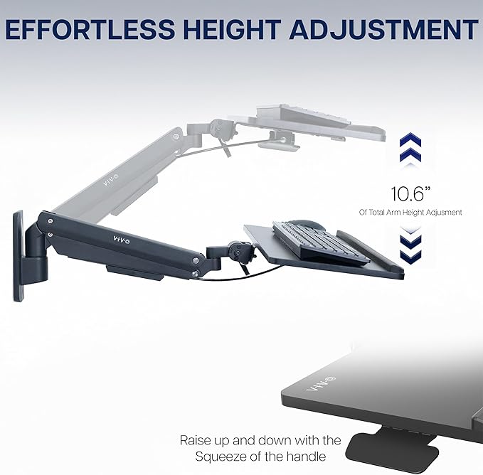 VIVO Sit-Stand 24 Inch Pneumatic Spring Keyboard and Mouse Tray Wall Mount, Counterbalance Height Adjustable Typing Platform, Ergonomic Tilt, Black, MOUNT-KB26C