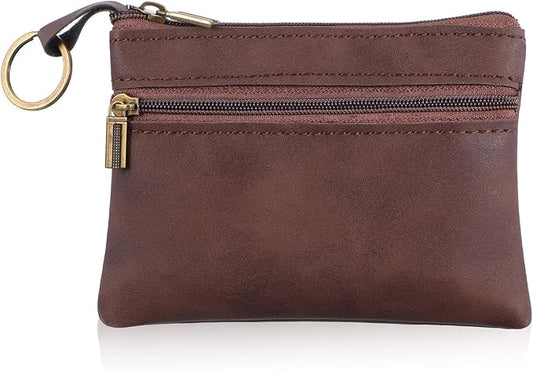 1 Pc Leather Change Purse For Women, Small Wallet With Zipper Mini Coin Purse Wallets, Brown Wallet Card Holder For Women Men