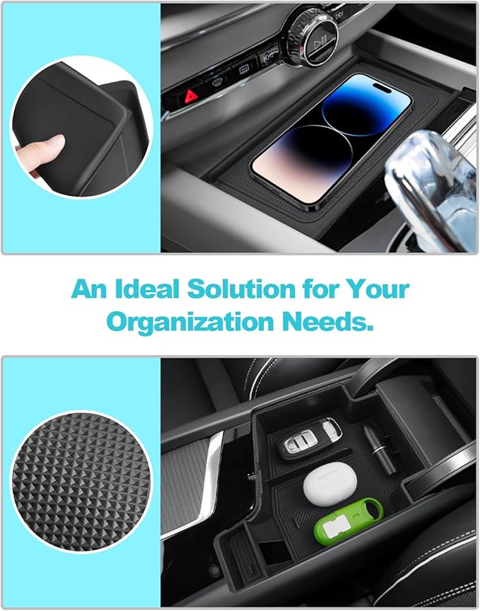 CDEFG 2Pcs for 2026 Volvo XC60 Center Console Organizer for 2026 Volvo XC60 Accessories Middle Console Tray Armrest Storage Box Wireless Charging Cover