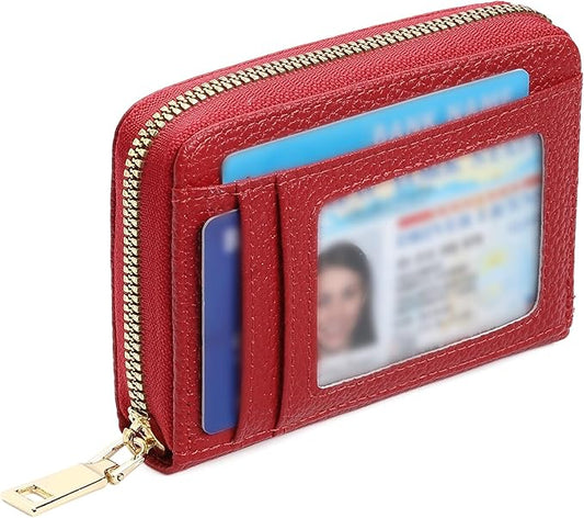 GAEKEAO Wallet Women RFID Blocking Leather Small Compact Zip-Around Credit Card Holder with ID Window & Zipper Pocket