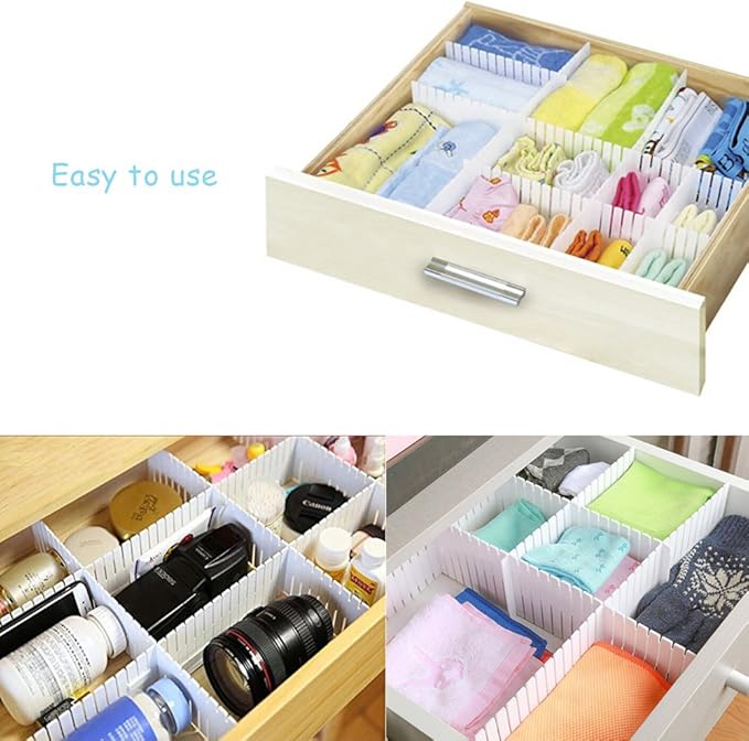 Onerbuy 8pcs Adjustable Grid Drawer Dividers DIY Plastic Closet Separator Tidy Organizer Container for Underwear Socks Belt Office Supplies(White)