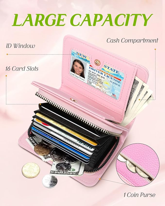 Bistup Credit Card Holder Wallet for Women Cute Leather Ladies Teen Girls Female Cardholder Wallets Accordion Purse Small Medium Aesthetic Print Concert Merch Unique Modern Y2k Rfid Zipper Around