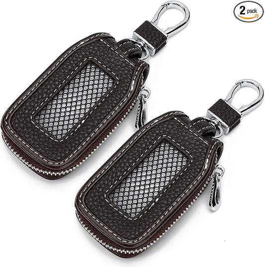 2 Pieces Leather Car Key Chain Case Holder Car Key Case Key Fob Protector Car Key Fob Cover Case (Brown)