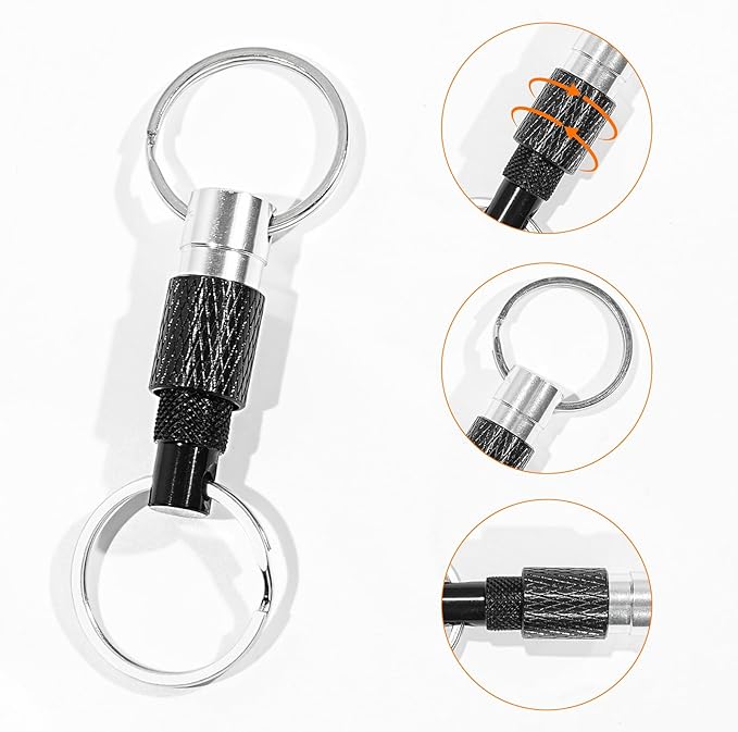 4 Pcs Quick Release Keychain Set – 2 Black & 2 Silver Detachable Pull Apart Key Rings for Keys, Bags, and Heavy Duty Everyday Carry