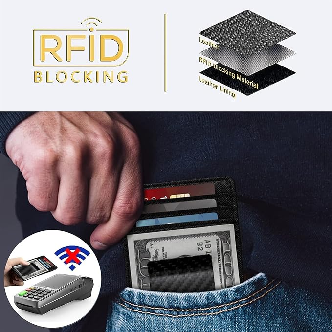 Travelambo Money Clip for Men Wallet Leather Slim Minimalist Card Holder RFID Blocking (Weaved Black) (Black Cros with Matte Clip)