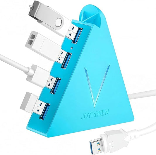 USB 3.0 Hub,4 Port USB Hub Tower,2ft Cable USB Splitter for Laptop, PC, Xbox One, PS4, PS5, iMac, Surface Pro, XPS, Desktop, Flash Drive, Mobile HDD (Blue)