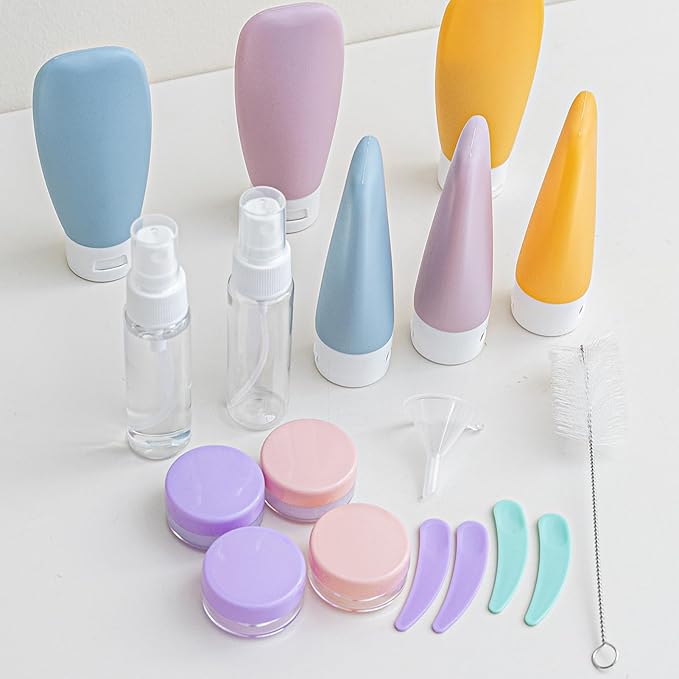 DEWSENSI 20 Pack Travel Bottles Set for Toiletries TSA Approved, Leak Proof Travel Size Containers Kit Portable Refillable Travel Accessories for Shampoo Conditioner Lotion Liquids (Multi-color)