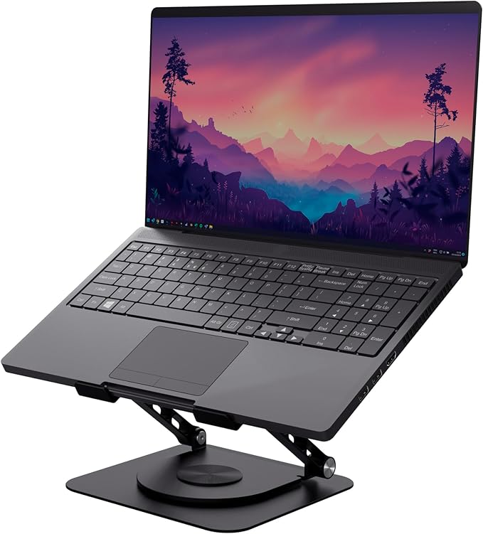 Trust Zeff Ergonomic Laptop Stand for Desk with 360 Degrees Rotation, 16" Foldable Metal Laptop Riser, Height Adjustable, Laptop Holder for MacBook Tablet Dell HP Computer Home Office - Black