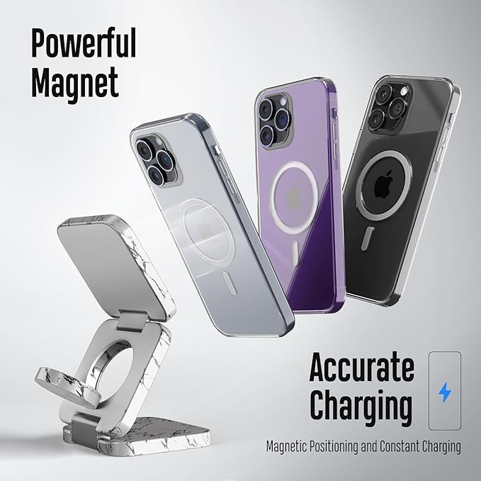 KU XIU Fast Wireless Charger, Magnetic Foldable 3 in 1 Charging Station for iPhone 17/16/15/14/13/12 Pro/Plus/Pro Max, 5W Portable Charger for Apple Watch9/8/7/6/5/4/SE, for Airpods