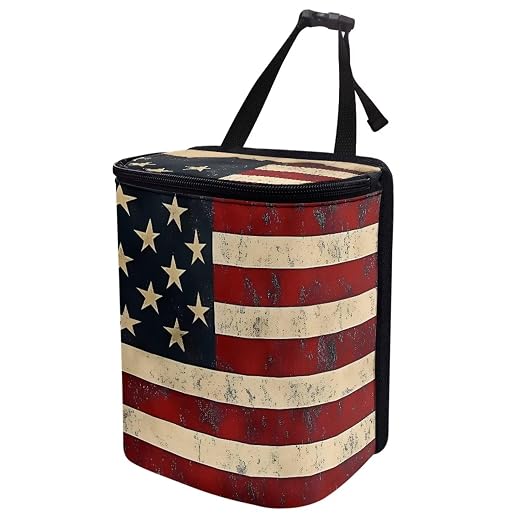 Biyejit Vintage USA Flag Car Trash Can with Lid - Trash Bag Hanging Storage Pockets Leak-Proof Organizer Portable Waterproof Garbage Bin, Large Capacity Multipurpose Bin