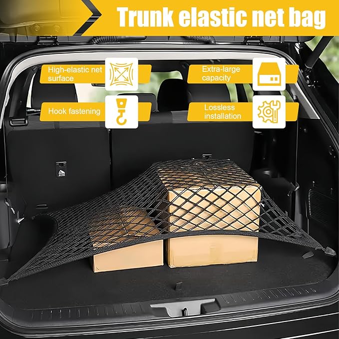 Highly Elastic Cargo Net for SUV, Truck Bed Netting for Cargo with 4 Hooks, Tidy Trunk, Easy Installation, 31.5" x 23.62" Truck Bed Net for Car, SUV Organizer and Storage