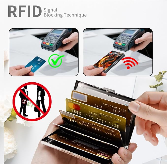 RFID Metal Wallet Credit Cards Holder Slim Mini Business Card Holder Metal ID Case Gift for Men Women,Fierce Dragon