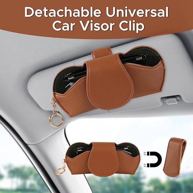KINIVA Sunglasses Holder for Car Visor Faux Leather Glasses Case with Detachable Clips for Car Visor Automotive & Travel