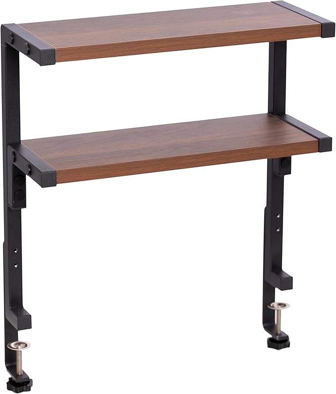 Clamp on Desk Shelf 2-Tier Shelving Unit Table Organizer Above or Under Desk, Storage Tray Desk Workspace Organizers Desktop Storage Table Extender for Office Home (15.7 * 5.9 inch)