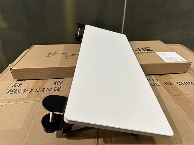 HONJIE Ergonomics Desk Extender Tray, Suitable for Office. Foldable, Punch-Free Clamp on.Computer Keyborad Tray, Desk Extension Board (25.2"*9.45"(64cm*24cm), White Carbon Fiber)…