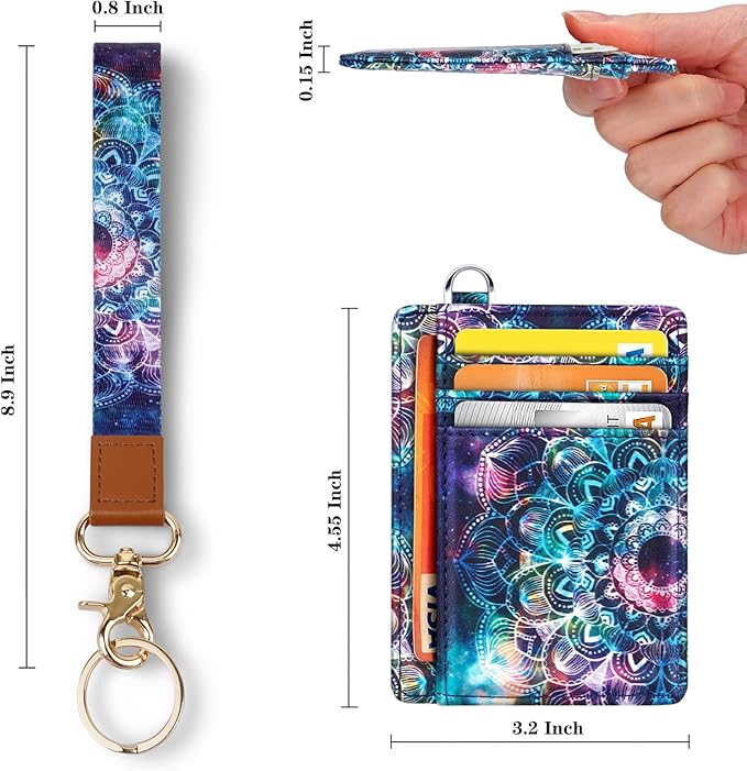 Coco Rossi Slim Front Pocket Wallet RFID ID Card Holder Cute Small Wallet with Wrist Lanyards Key Chain Holder for Women,Lace Nebula