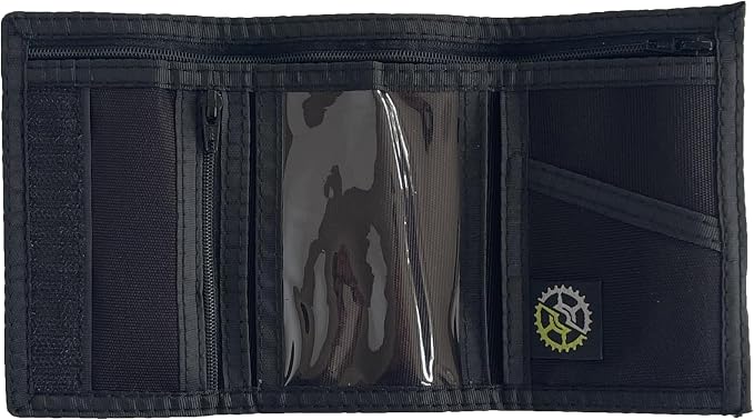 Sprocket Nylon Trifold Wallet with Zippered Coin Pocket (Black), 3 x 5