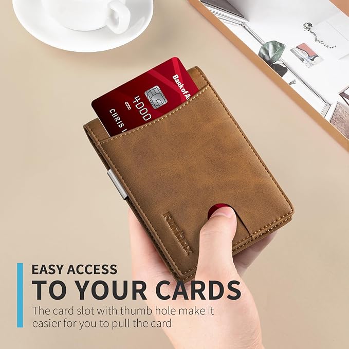 RUNBOX Slim Money Clip Wallets for Men RFID Blocking 11 Card Holder Minimalist Small Leather Bifold Men's Front Pocket Wallet Gift Box