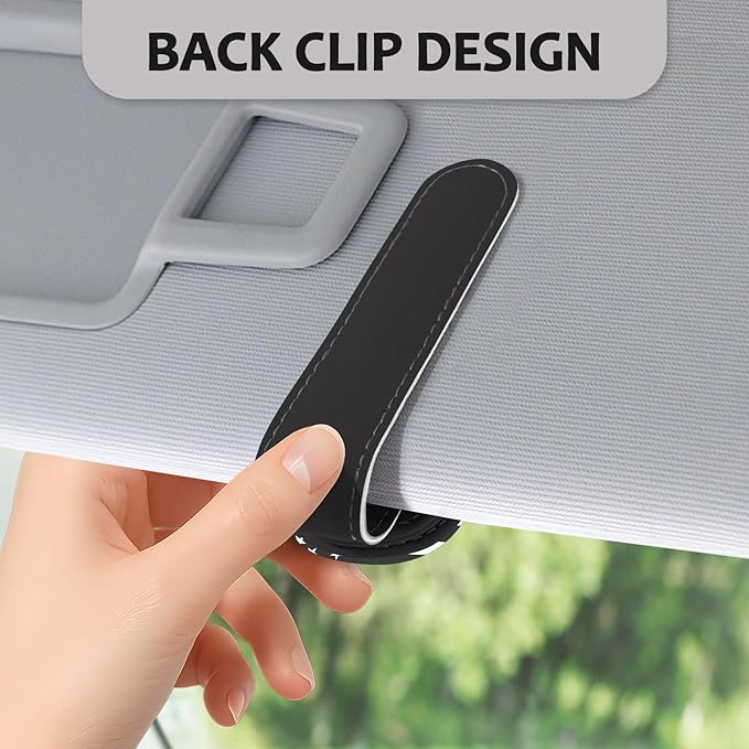 2 Pack Sunglass Holder for Car Visor, National Flag Magnetic Leather Car Sun Visor Clip for for Different Size Eyeglasses, Car Visor Accessories Gadgets (National Flag-Gray)