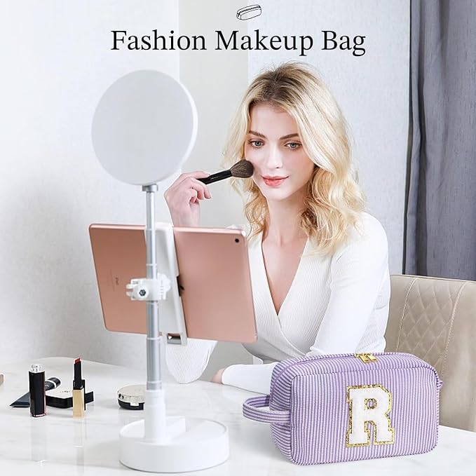 YOOLIFE Birthday Gifts for 6 7 8 9 10 11 12 13 14 15 Year Old Teen Girl - Initial Makeup Bag Letter Toiletry Pouch Cosmetic Case, Personalized Teen Girl Gifts Trendy Stuff Party Favor, Purple R