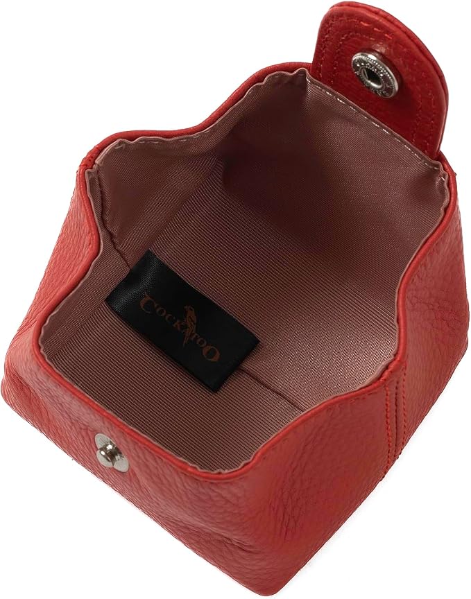 Cockatoo Genuine Leather Coin Pouch Change Holder, Mini Snap Pocket Wallet for Men Women (Aurora Red, Set of L&S)