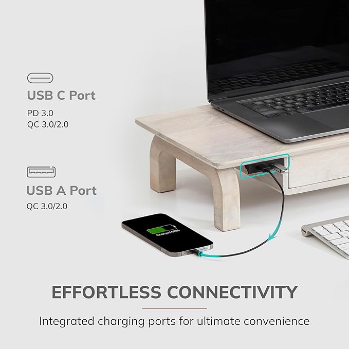 Anji Mountain Monitor Stand - Desktop Organizer & Laptop Riser, Ergonomic Monitor Riser, Space-Saving Monitor Stand for Desk, Durable Construction, Easy Assembly, Ideal for Home & Office,White Wash