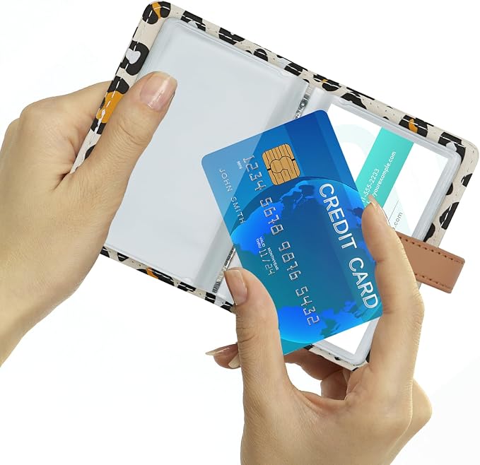 Credit Card Holder with 26 Suitable Slot, ID Card Case PU Leather Wallet for Women Men Business Organiser Pocket (Leopard)