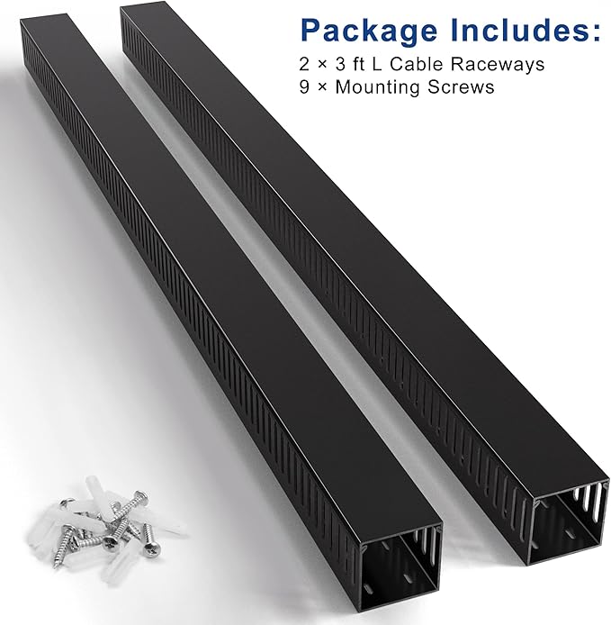 ZhiYo 3x3in Cable Raceway, 6FT(2xL3FT) Large Wire Tray, Cord Hider for Network Cable Management, Wire Covers for Cords Computer Under Desk, Cord Cover Wall Cable Hider Cable Cover, Black