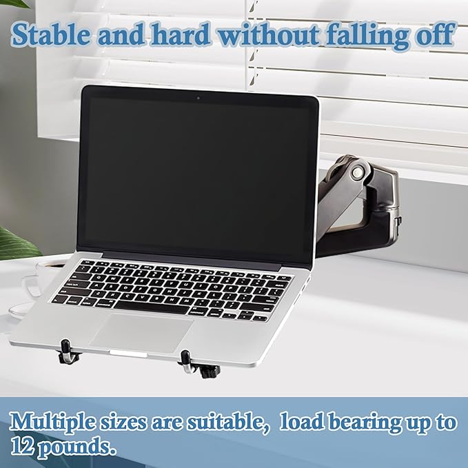 Laptop Stand Arm Mount Tray – Adjustable Ergonomic Desk Accessory, VESA-Compatible with Display Arms, Fits Laptops Up to 12lbs, Anti-Slip, Black